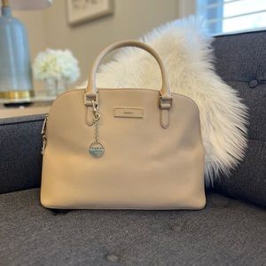 DKNY Beige Dome Top Saffiano Leather Satchel
